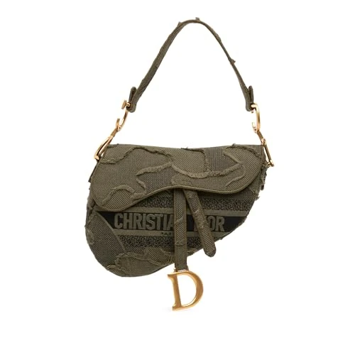 Dior Pre-Loved Camouflage Canvas Embroidered Saddle Handbag