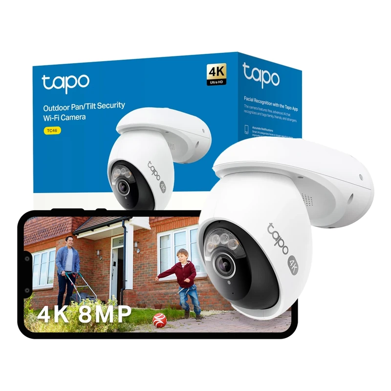 Tapo TC46 4K 8MP Security Camera Outdoor Wired,Starlight Colour Night Outdoor Camera,360°AI Detection CCTV Camera,IP66,No Hub Required,Alexa,Google Home,Flexible Storage,No Monthly fee