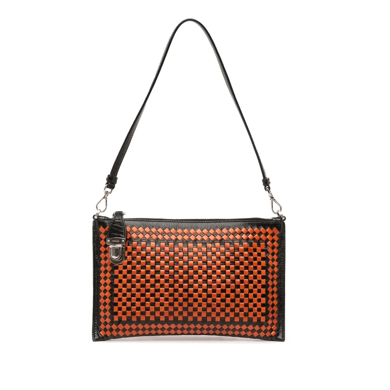 Prada Pre-Loved Woven Goatskin Madras Shoulder Bag