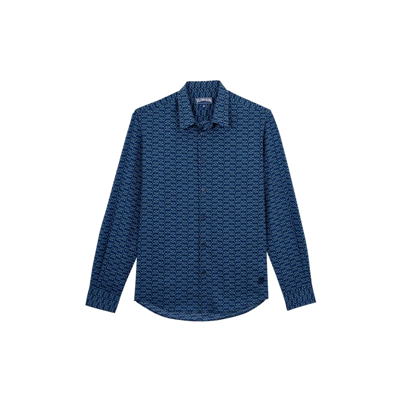 Vilebrequin, Organic Cotton Voile Shirt Fish Net, XL, Navy