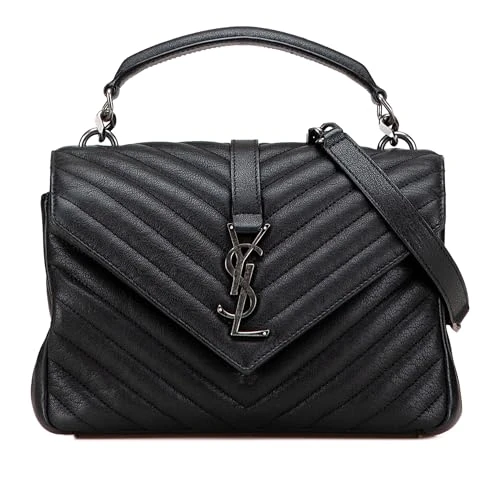 Yves Saint Laurent Pre-Loved Medium Quilted Chevron Sheepskin College Satchel Handbag
