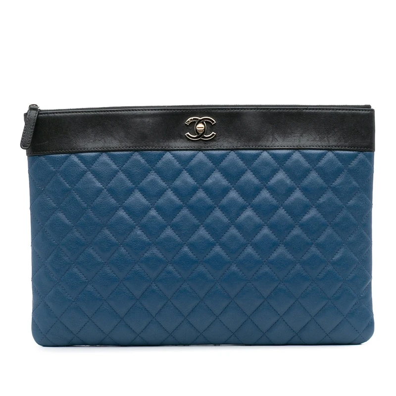 Chanel Pre-Loved Large Bicolor Sheepskin Mademoiselle Zip Clutch Bag
