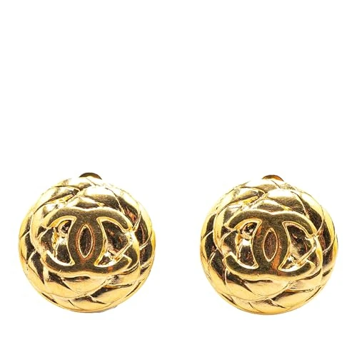 Pre-Loved Gold Plated CC Quilted Round Clip On Earrings