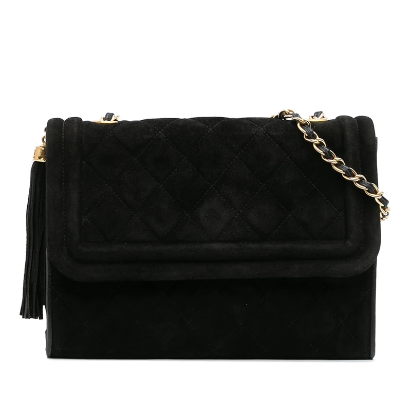 Chanel Pre-Loved Quilted Suede Tassel Flap Crossbody Bag