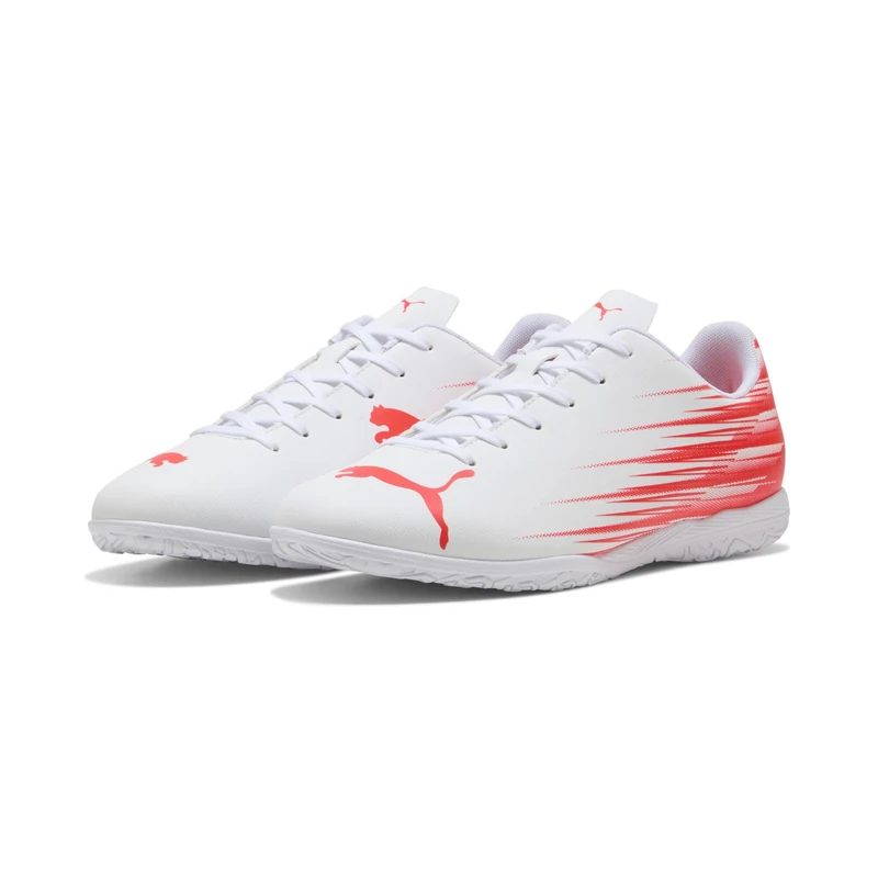 PUMA Men's ATTACANTO II Indoor Training Football Boots, PUMA White-Ultra Red, 6.5 UK