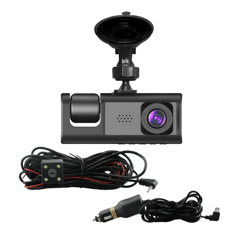 Simply Auto Dual Lens Dash Camera, Front & Rear Recording, 2-inch Display, HD Video, Night Vision, G-Sensor, Loop Recording, 12V Power, Windscreen Mount