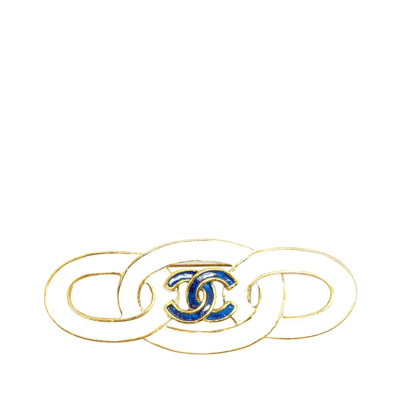 Chanel Gold Plated Enamel CC Brooch - White Luxury Pin