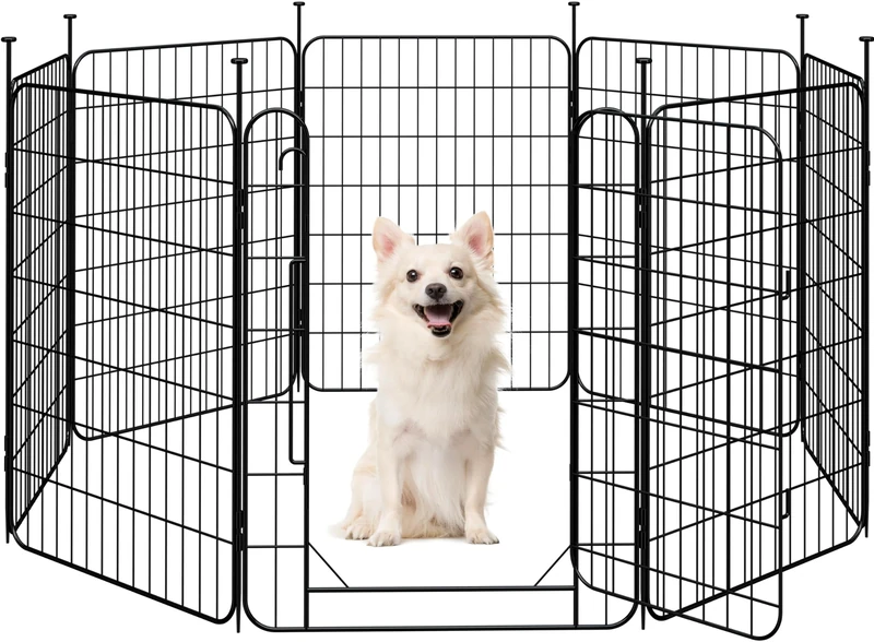 Yaheetech Dog Pen 8 Panel 80 cm for Small/Medium Dogs, Foldable Puppy Playpen with Door, Metal Expandable Pet Exercise Fence for Indoor/Outdoor Use