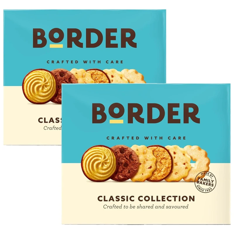 Border Biscuits Classic Collection Box 2×400 g | Assorted Biscuit Selection with Chocolate Viennese, Butterscotch Crunch, Shortbread Rings & More | Suitable for Vegetarians | Perfect for Sharing