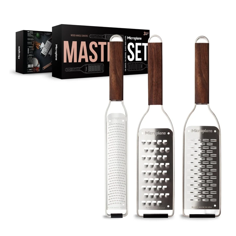 Microplane Master Series 3-Piece Grater Set - Premium Zester, Ribbon & Extra Coarse Graters | Ultra-Sharp Stainless Steel Blades | Walnut Handles | Made in USA | Professional Kitchen Tools