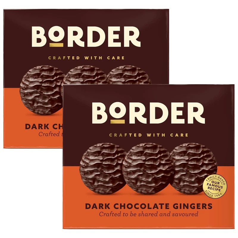 Border Biscuits Dark Chocolate Gingers Box 2 × 255 g | Crunchy Ginger Biscuits Enrobed in Rich Dark Chocolate | Suitable for Vegetarians | Perfect for Sharing or Break Rooms