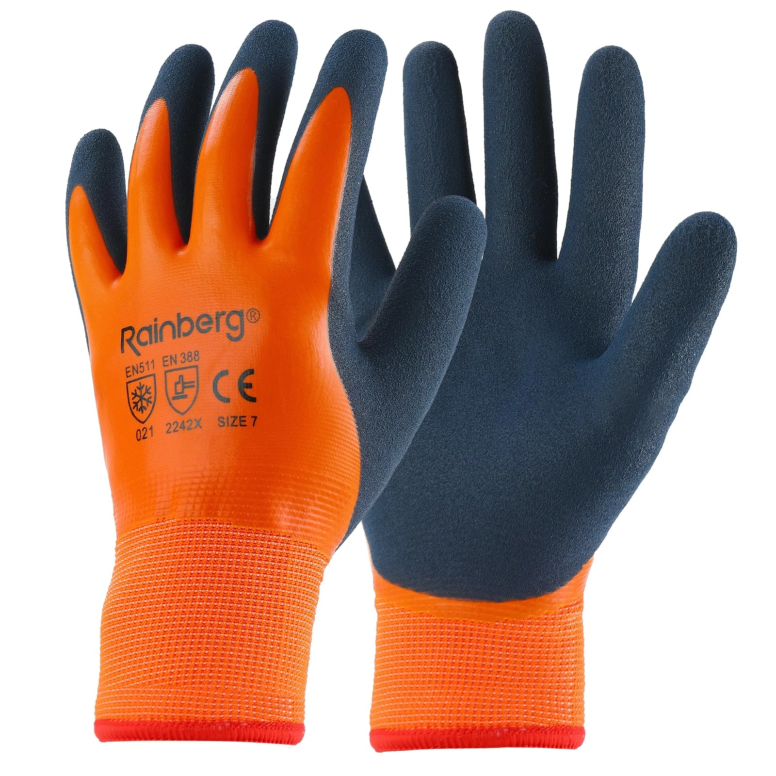 Rainberg Waterproof Thermal Winter Work Gloves, Fleece Liner Insulated Warm for Cold Weather, Work Gloves with Superior Grip, Gardening Outdoor, Car Washing, Fishing, Multipurpose. (Orange, S)