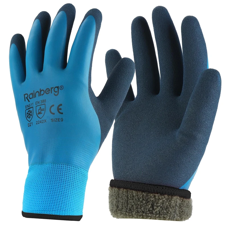 Rainberg Waterproof Thermal Winter Work Gloves, Fleece Liner Insulated Warm for Cold Weather, Work Gloves with Superior Grip, Outdoor Gardening, Car Washing, Fishing, Multipurpose (Blue, L)