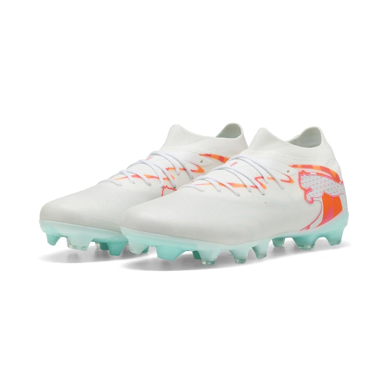 PUMA Women's Future 9 Match Brilliance Firm Ground/Artifical Ground Football Boots, PUMA White-Ultra Orange-Pink Alert-Light Aqua, 8 UK