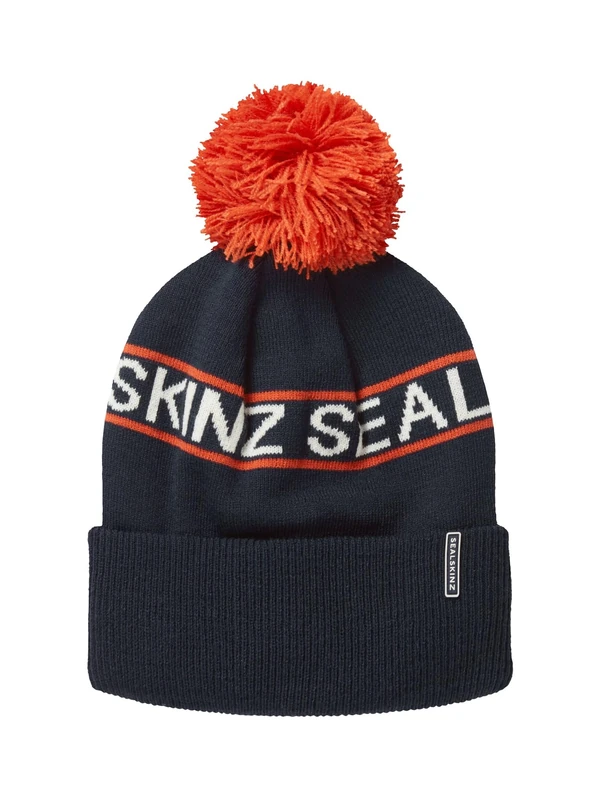 SEALSKINZ Heacham Waterproof Cold Weather Icon Bobble Hat Navy Orange
