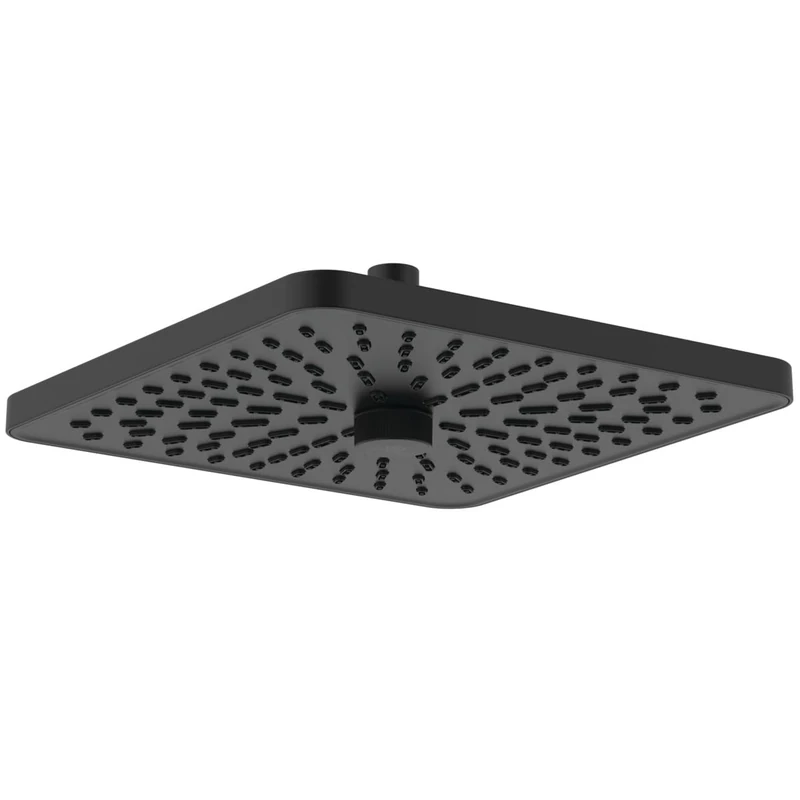 Ideal Standard Idealrain Alu+ Shower Head, with Two Spray Patterns via Rotary Diverter, Water-Saving Shower Head with EasyClean nozzles, Square Design – Matt Black (260x260x82 mm) - Image 1