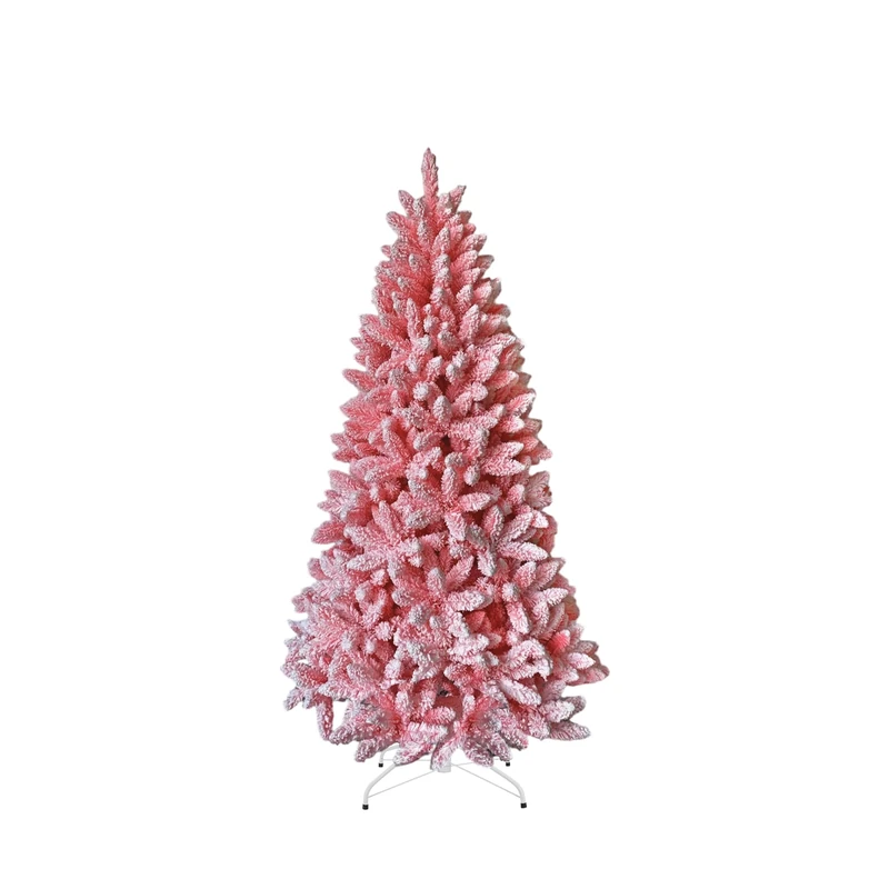 SHATCHI 4Ft Flocked Pink Christmas Tree Snow Dusted Artificial Pine Foldable Metal Stand 308 Tips Hinged Branches Snowy Bushy Luxury Holiday Home Decoration, PVC, 120cm
