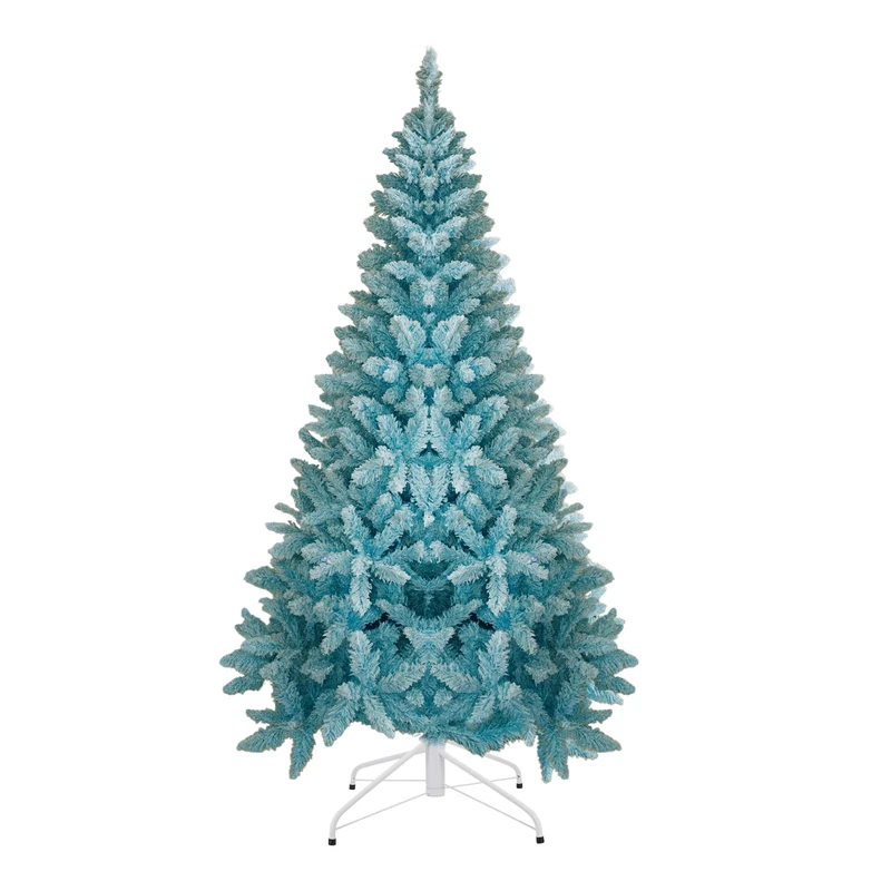 4Ft Flocked Blue Christmas Tree Snow Dusted Artificial Pine Foldable Metal Stand 308 Tips Hinged Branches Snowy Bushy Luxury Holiday Home Decoration