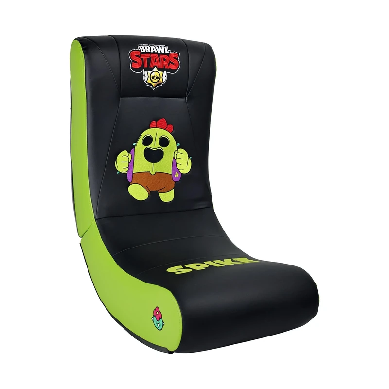 Subsonic - Brawl Stars Spike Gaming Rocking Chair – Officially Licensed Ergonomic Rocking Chair – Black and Green Faux Leather with Embroidery - Gaming Footstool for the Living Room or Bedroom