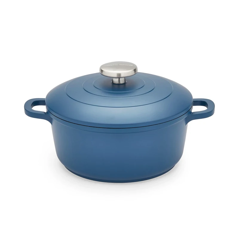 Morphy Richards Cast Aluminium Casserole, 20cm/2.3L, Non Stick Coating, Lightweight Design, Oven Safe, Self-Basting, Suitable for all Hobs, Blue, 851001
