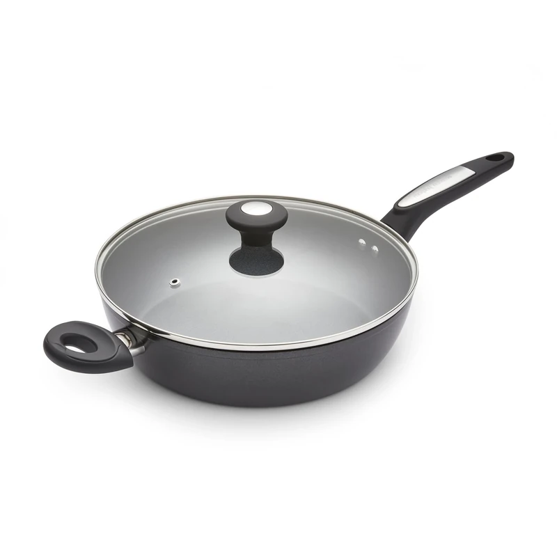 Morphy Richards Lidded Saute Pan, Forged Aluminium, 28cm, Non-Stick Ceramic Coating, Tempered Glass Lid, Large Helper Handle, One Pot Cooking, Suitable for All Hobs, Black, 850703
