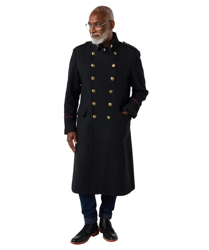 Joe Browns Men's Double-Breasted Longline Military Coat, Black, L