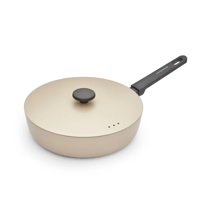 Morphy Richards Saute Pan, Forged Aluminium, 28cm, Non Stick Ceramic Coating, Soft Touch Handles, Oven Safe Up to 180c, Suitable for All Hobs, Cream, 852504