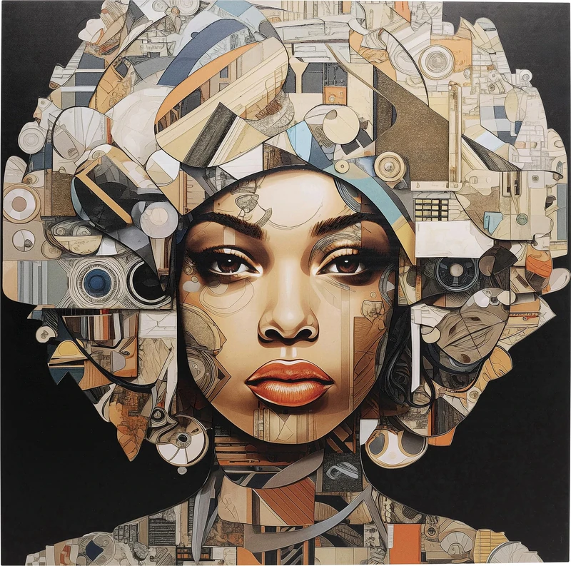 Kare Design Glass Picture 3D Art Geo Woman, Multicoloured, Square, Elegant, Glitter Wall Art, Modern Design, Decorative Home Accessories for Living Room, Bedroom, 80x80cm (HxW)