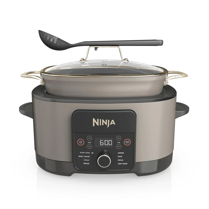 Ninja Foodi PossibleCooker, 8-in-1 Slow Cooker with Removable Non-Stick Pot, Steaming Rack, Integrated Spoon & Glass Lid, Slow Cook, Sear, Braise, Steam & more, 8L, Stone Gold, MC1001UKSTGD