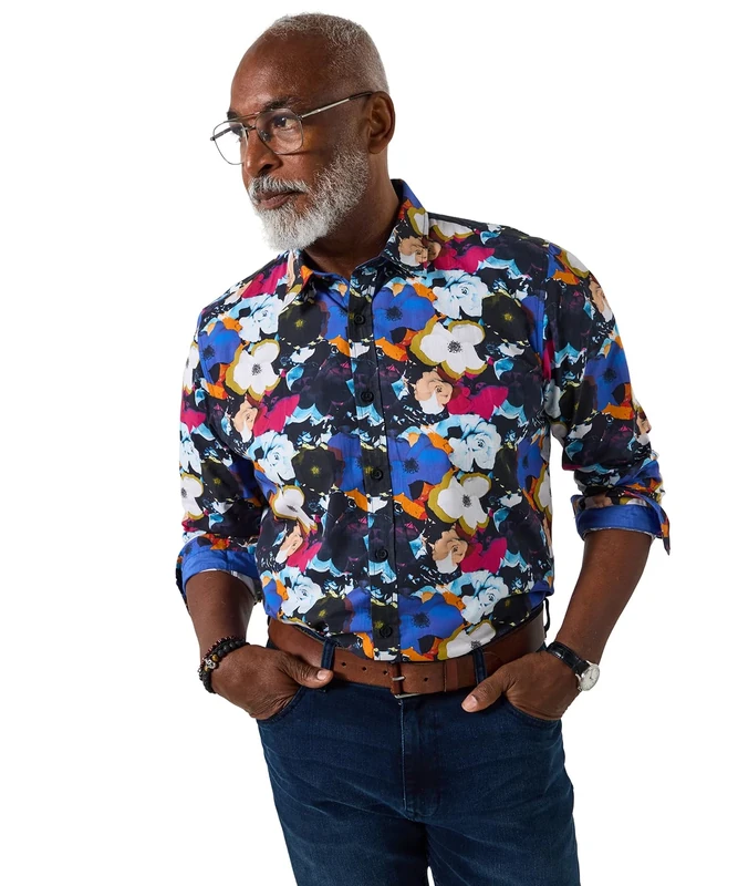 Joe Browns Men's Floral Printed Long Sleeve Shirt, Multi, L