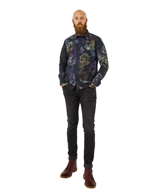 Joe Browns Men's Large Paisley Print Long Sleeve Shirt, Black, M