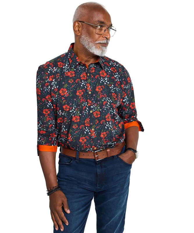 Joe Browns Men's Floral Print Winter Shirt, Black, XXL