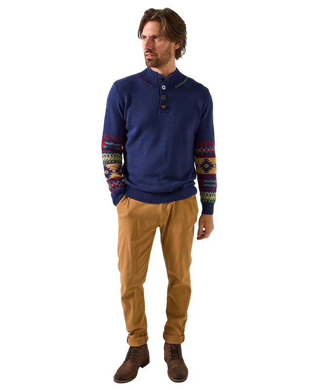 Joe Browns Mens Multi Pattern Stylish Rib Knit Funnel Neck Sweater Regular Navy UK M