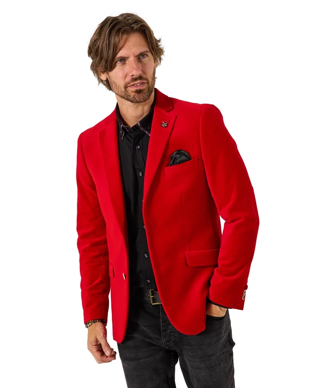 Joe Browns Men's Contrast Lined Velvet Blazer, Red, 46