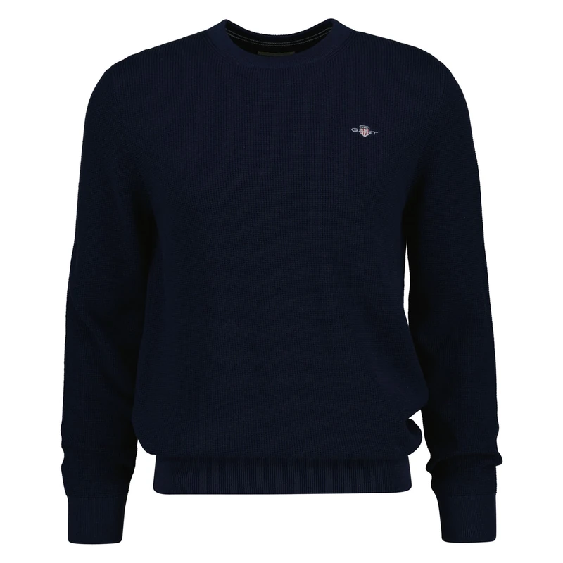 GANT Men's Micro Textured Cotton C-Neck Pullover Sweater, Evening Blue, M