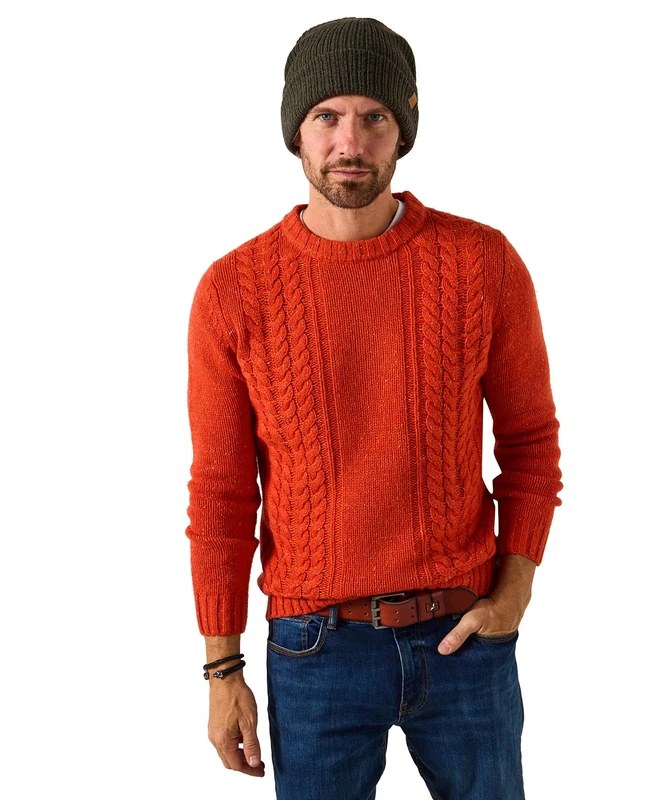 Joe Browns Men's Knitted Round Neck Jumper Sweater, Orange, XL