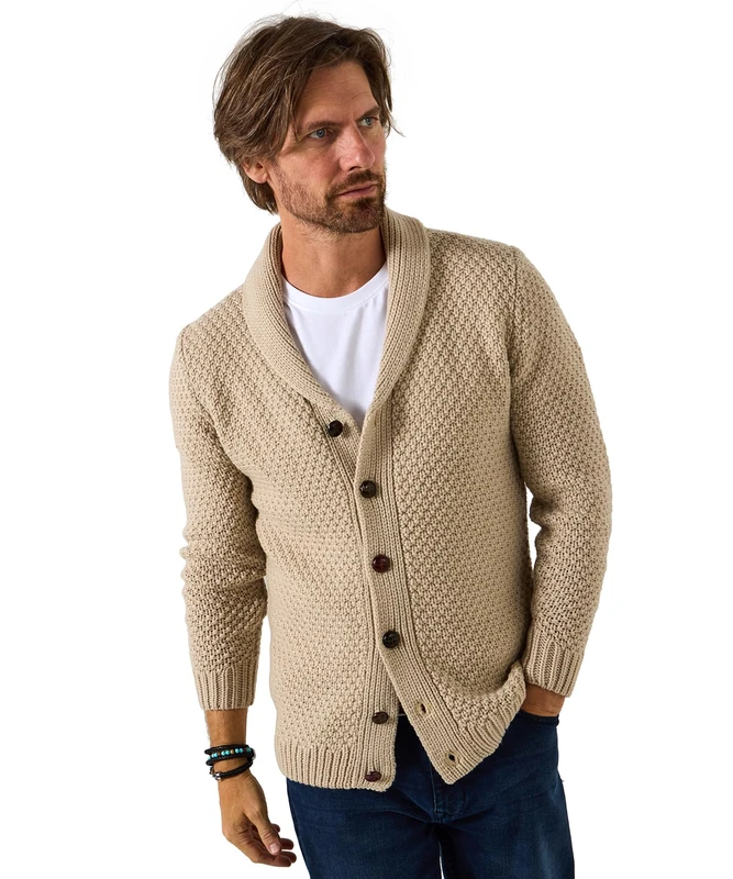 Joe Browns Men's Cosy Shawl Neck Winter Knit Cardigan Sweater, Cream, L