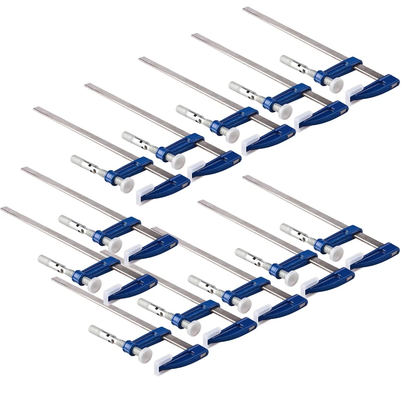 Bargain Crown Pack of 12 – F-Clamp 300 x 50mm Heavy Duty Bar Clamps with Protective Jaw Covers | Quick-Release Sliding Clamp Set for Woodworking, Bricklaying & DIY Projects | Steel F Type Clamp