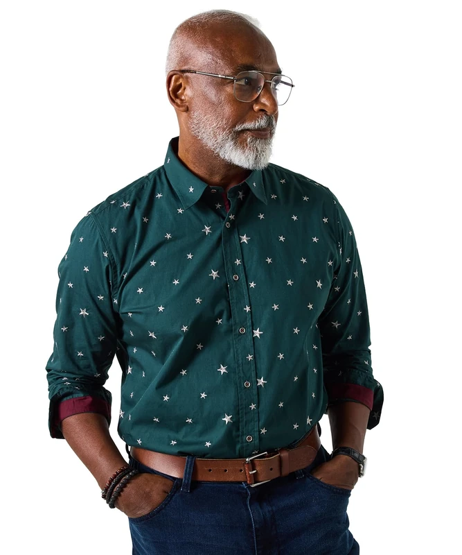 Joe Browns Mens Embroidered Star Long Sleeve Shirt Regular Green UK XXL