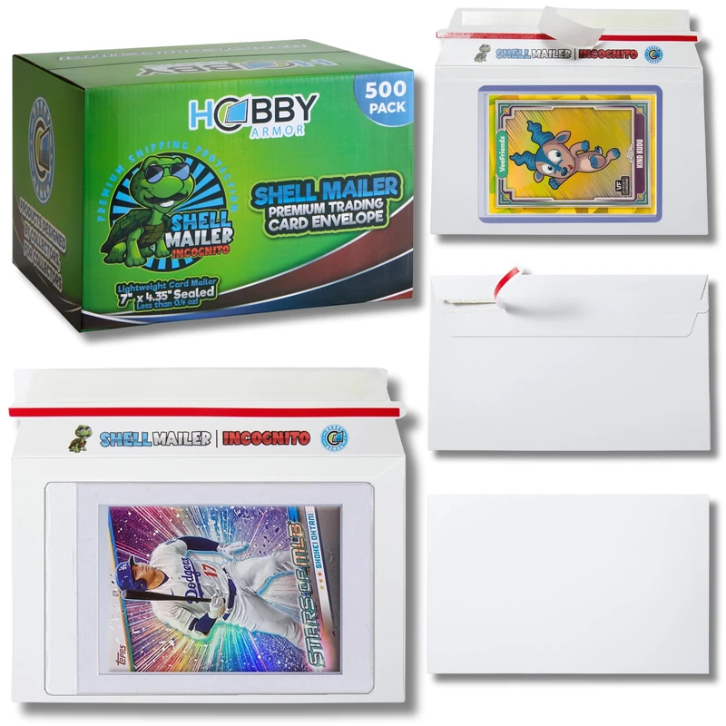 500 Pack Shell Mailer Incognito Trading Card Envelopes by Hobby Armor, 7" x 4.35" Trading Card Mailers for Shipping, Perfect Size Shipping Envelope for Mailing Cards in Semi-Rigid Holders & Toploaders