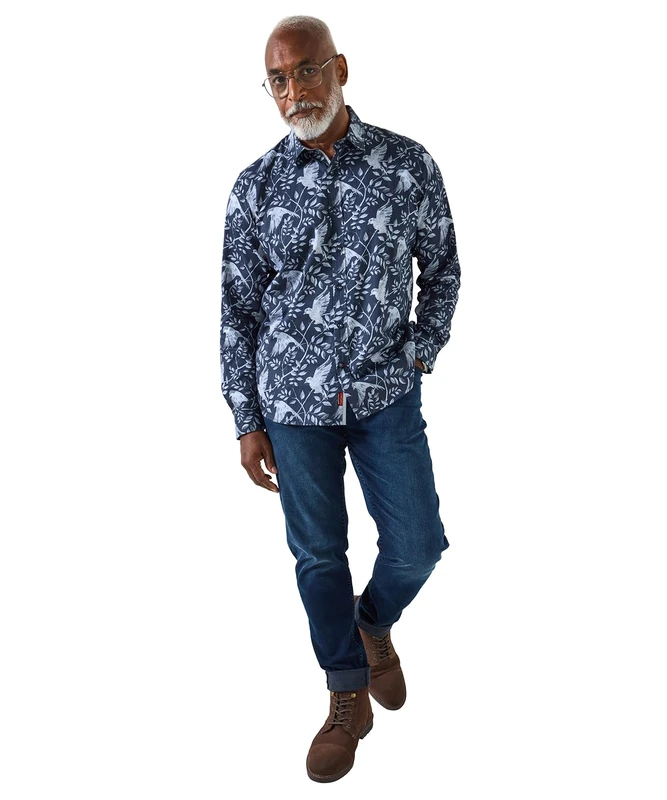 Joe Browns Mens Classic Collar Long Sleeve Bird Print Shirt Regular Grey UK S