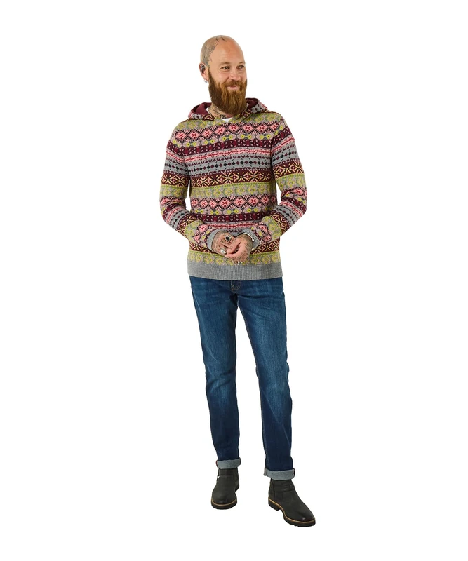 Joe Browns Men's Cozy Fairisle Knit Hooded Jumper Sweatshirt, Multicolor, M