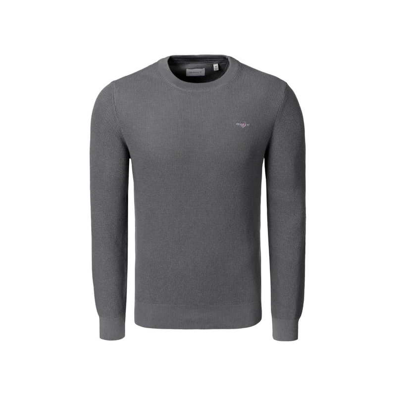 GANT Men's Micro Textured Cotton C-Neck Pullover Sweater, Dark Grey Blend, XL