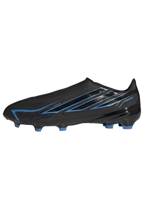 adidas Unisex F50 Hyperfast League Laceless Firm Ground Football Boots Shoes, core Black/core Black/Lucid Ray Blue, 9.5 UK