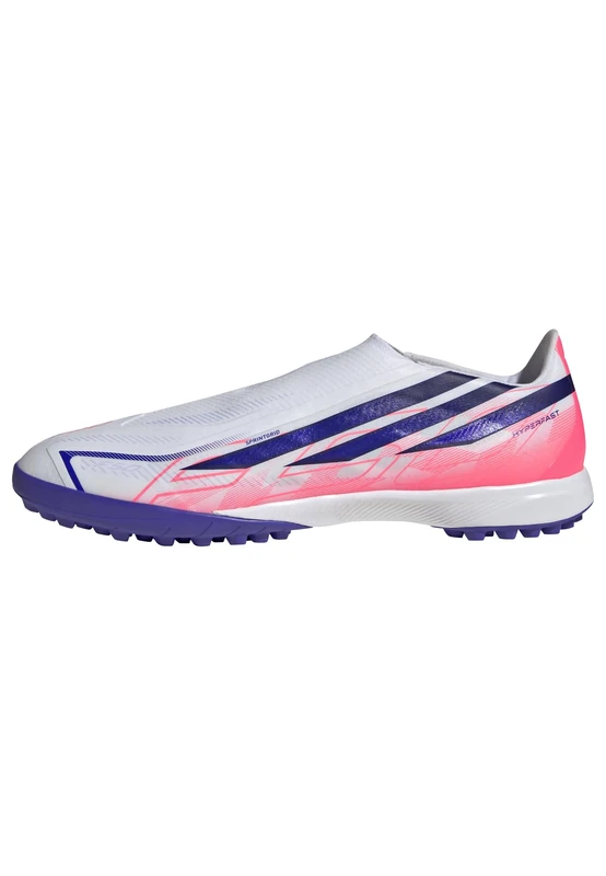 adidas Unisex F50 Hyperfast League Laceless Turf Football Shoes, FTWR White/Solar Purple/Solar Turbo, 9.5 UK