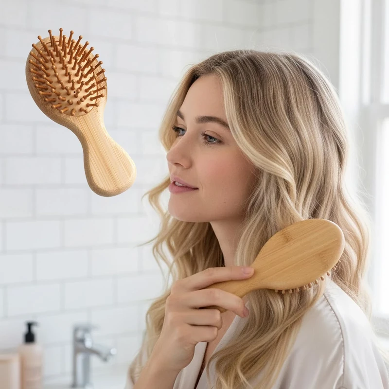 Bamboo Hair Brush-Paddle Detangling Brush,Air Cushion Scalp Massage for Hair Growth,Anti Slip Handle for Home Travel Salon