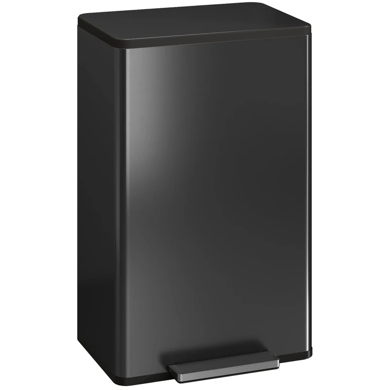 HOMCOM 45L Kitchen Bin with Soft-Close and Stay-Open Lid, Pedal Bin with Removable Inner Bucket, Odor Control for Kitchen, Home, Office, Bedroom, Black