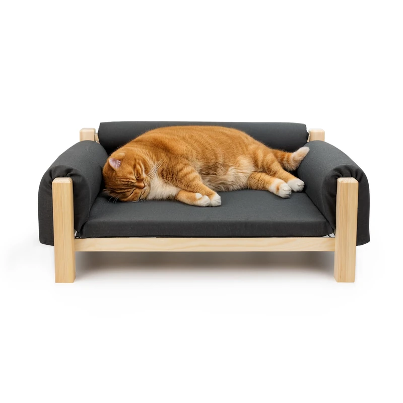 Ferplast FSC® Certified Wooden Cat and Dog Bed with Soft Cushion, Style, Comfort and Durability, 70 x 44 xh 29 cm.
