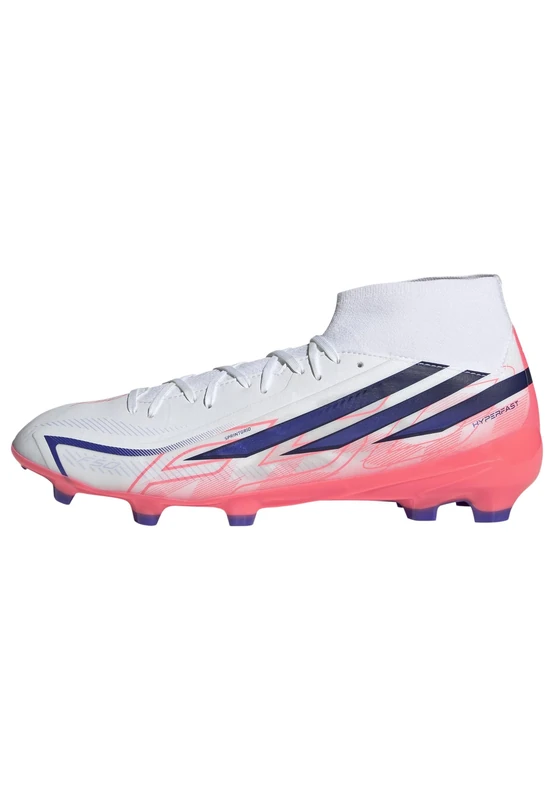adidas Unisex F50 Hyperfast League Mid Firm Ground Football Boots Shoes, FTWR White/Solar Purple/Solar Turbo, 7 UK