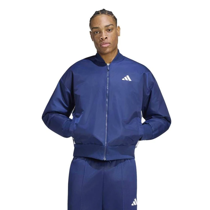 adidas Men's Stadium Bomber Coat, dark blue/white, XL